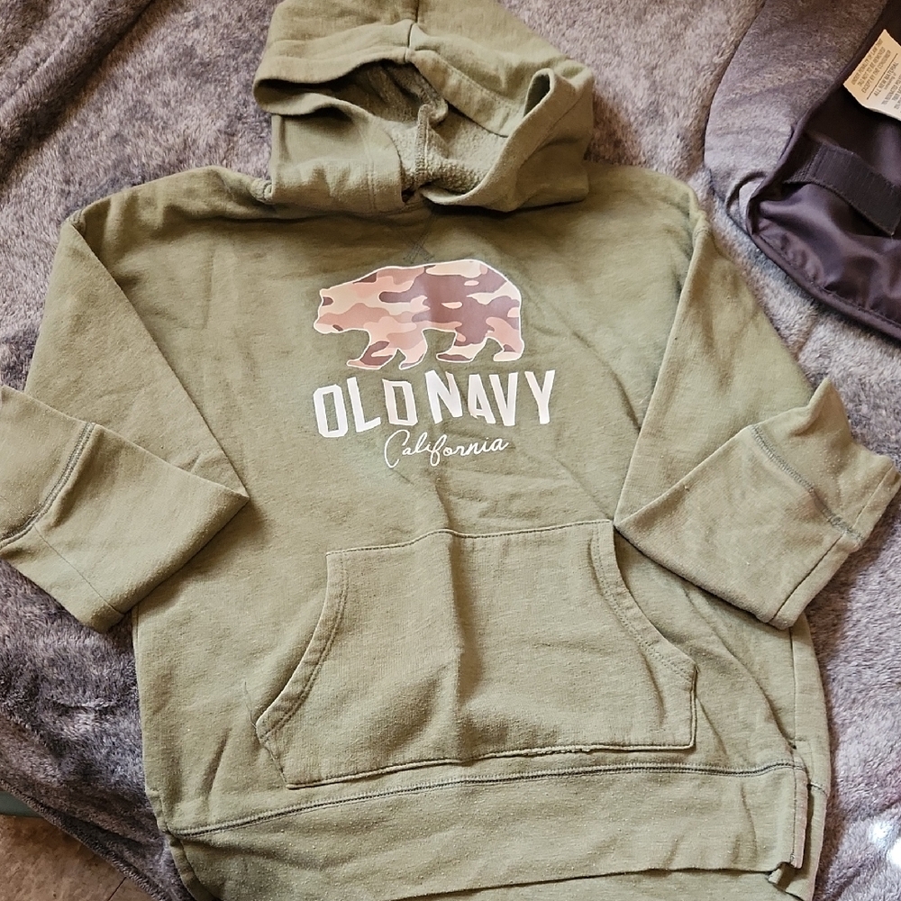Old Navy Olive Hoodie with Camo Bear